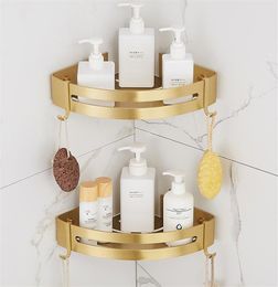 Bathroom Shelves Corner Shelf Wall Mounted Brushed Gold Aluminium Bath Shower Shampoo Holder shelf 230809