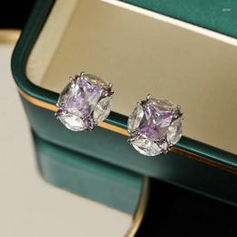 Stud Earrings Simple Pink Zircon For Wedding Or Party