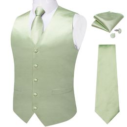 Men's Vests Sage Green Solid Silk Suit Vest for Men Tie Handkerchief Cufflinks Wedding Party Formal Tuxedo Male Blazer Waistcoat 230808