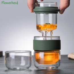 Tea Cups High Borosilicate Glass Travel Kung Fu Set Teaware Quick off Portable One Teapot and Pot Cup 230808