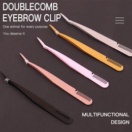 Eyelash Curler Tweezers Lash Applicator Extension Supplies Makeup Tools Stainless Steel Eyebrow Comb Eyelash Extension Tweezers Lash Tweezer E439