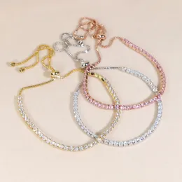 New Designer 3mm Adjustable Size Slider Link Tennis Chain Tassels Bracelet Hip Hop Women Men Iced Out Paved Bling White Pink Cubic Zirconia Gift Jewellery