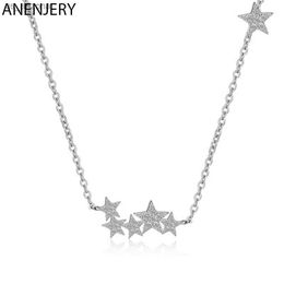 ANENJERY Silver Colour Sparkling Stackable Star Pendant Necklace For Women Fashion Body Statement Jewellery Gifts Wholesale S-N56 L230620