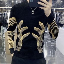 Men's Sweaters Stylish Printed O-Neck Spliced All-match Korean Sweater Men Clothing Autumn Oversized Casual Pullovers Loose Warm Tops 230808