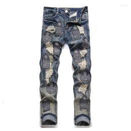 Men's Jeans Vintage Punk Style Embroidery Jean Pants Hip Hop Ripped Washed Denim Trousers For Male Streetwear