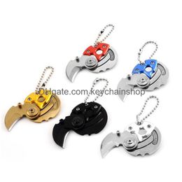 Keychains Lanyards All Steel Mini Folding Knife Cute Coin Shape Pocket Keychain Knives Outdoor Edc Key Hanging Buckle Portable Survi Dhx4B