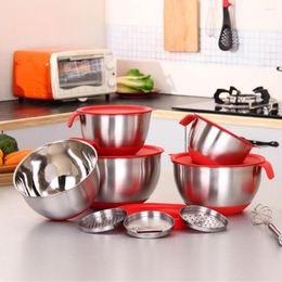 Bowls Stainless Steel Mixing Bowl Lid Grater Cake Salad Container Baking Cooking Tool With Cover Non-Slip DIY Bread Mixer Kitchen