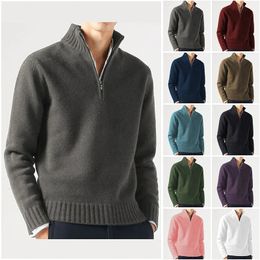 Men's Sweaters Winter Mens Cashmere Zipper Basic Sweater Men's Fleece Thicker Sweater Half Zipper Turtleneck Warm Pullover Male Slim Outer Wear 230808