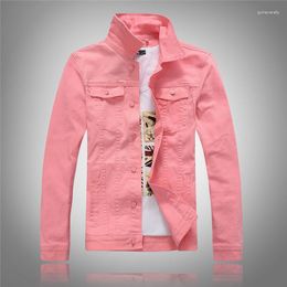 Men's Jackets 2023 Autumn Casual Denim Jacket Youth Slim Long-Sleeved Pink