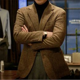 Men's Suits Blazers Blazer for Men Herringbone Jacket Business Office Coat Winter Warm Wool Suit Lapel Single Breasted Clothes 230808