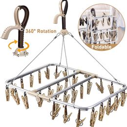 Bath Hangers Underwear Drying Hanger Folding Aluminium Frame Peg For Washing Line 32 Pegs Sock Dryer Windproof Airer 230808