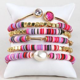 Strand RH Fashion Bohemia JewelryMixed Colorful Polymer Clay Beaded 6pc Stack Bracelets Bangle Set For Women Gift