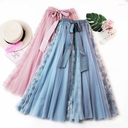 Skirts Vintage Pleated Midi Long Skirt Women Korean Style Fashion Casual High Waist Chiffon Tull Jupe Faldas 2023 Autumn