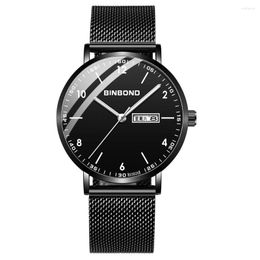 Wristwatches Business Round Quartz Simple Calendar Dial Waterproof Multifunctional Stainless Strap Fashionable Clock Wrist Watch For Men