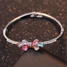 Bangle Big Colorful Crystal Butterfly Bracelet High Quality Silver Plated Metal Rhinestone Bangles For Women
