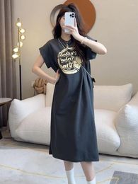 Casual Dresses Mid Length Oversized T-shirt Dress Loose Cotton Midi Women's Vintage Lolita 2023 African Fashion Female Cute