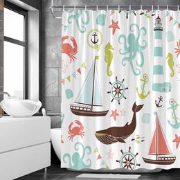 Toothbrush Holders Cartoon Dolphin Octopus Kid Shower Curtains Green Leaf Wildlife Animal Lion Tiger Bathroom Decor Bath Curtain Set of Accessories 230809