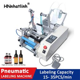 LT-190 Wine Single Side Double Side Sticker Round Water Semi Automatic Digital Disinfectant Bottle Labelling Printing Machine