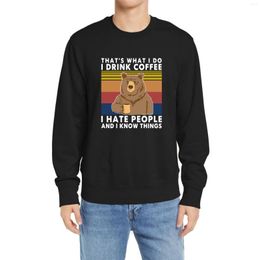 Men's Hoodies Unisex Cotton Bear That's What I Do Drink Coffee Hate People Know Things Vintage Fleece Casual Pullover Sweatshirt