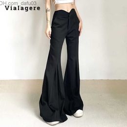 Women's Pants Capris 2017 Summer American Retro Casual Solid High Waist Shiny Pants Spring Women's Loose Set Pants Black Trousers Z230809