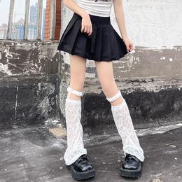 Women Socks JK Japanese Style Y2k Lolita Sweet Girl Suspender Knee Stockings Hollow Out Mesh Fishnet Lace Warmer