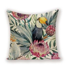 Shabby Pillow Cover Covers Vintage Decorative Pillow Case Plant Flowers Chic Cushion 45X45 Quality Animal Bird Flax Pillowcase2380