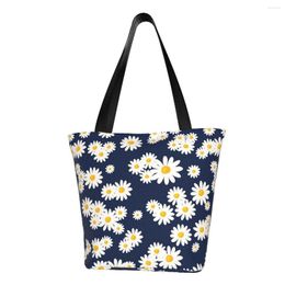 Shopping Bags Recycling Floral Daisy Print Bag Women Shoulder Canvas Tote Durable Daisies Flower Groceries Shopper