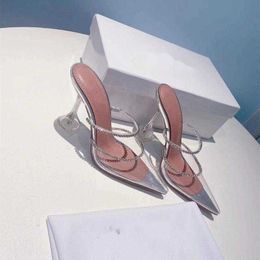 Wedding Sandals Bride Crystal Rhinestones Design PVC Ladies Slippers Stiletto Pumps Luxury Brand Fashion Designer Transparent Slids High Heel 0I3J