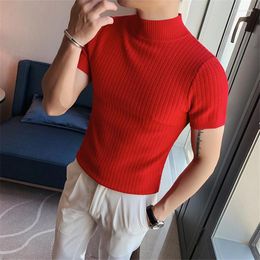 Men's T Shirts 2023 Men Autumn Short Sleeve Knit Sweater High Quality Slim Street Wear Brand Turtleneck Stretched Pullovers T-Shirt