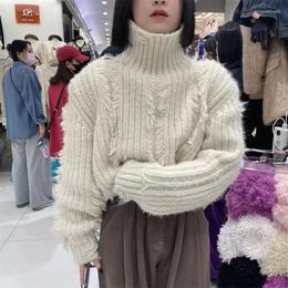 Women's Sweaters Lazy Designer Fashion Women Turtleneck Tassel Hole Sweater Chic Autumn Winter Solid Knitting Thick Warm Short Pullover Tops