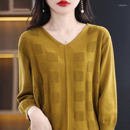 Women's Sweaters Cotton Woman Spring And Autumn V-Neck Pullover Sweater Coat Knit Fashion Bottoming Shirt Solid Three-Quarter Top