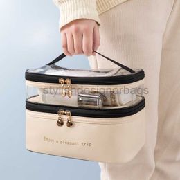 Cosmetic Cases Double layer makeup bag solid color PU transparent wash portable INS fashionable waterproof travel large capacity storage bagstylishdesignerbags