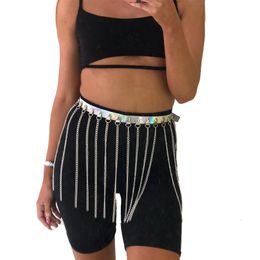 Belly Chains Holographic Leather Waist Skirt Chain Belt Raver Wear Harness Festival Outfits Accessories Body Jewelry 230808