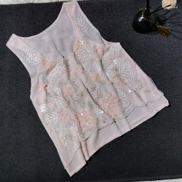 Women's Tanks Tank Top Women Sequined Sleeveless Crop Tops Beading Flower Embroidery Mesh Camisole Sheer Korean Fashion Summer Dropship