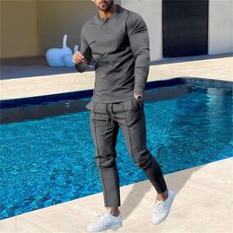 Men's Tracksuits Tuxedo Colours Breathable Two Piece Suit Long Pants T Shirt