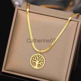 Pendant Necklaces Stainless Steel Necklaces Snake Herringbone Blade Chain Trend Gothic Vintage Fortune Tree Pendants Necklace For Women Jewelry J230809