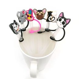 Drinking Straws Custom Lovely Animals Sile St Toppers Accessories Er Charms Reusable Splash Proof Dust Plug Decorative 8Mm Drop Delivery Ho
