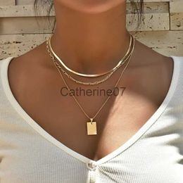 Pendant Necklaces Fashion Multi-layered Snake Chain Necklace For Women Vintage Gold Color Stainless Steel Rectangle Pendant Necklace Party Jewelry J230809