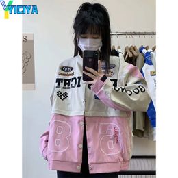 Womens Jackets YICIYA jacket Bomber Woman Varsity Detachable Pink Racing Baseball Jacket Long Sleeves American Vintage WOMEN WINTER COAT Tops 230808