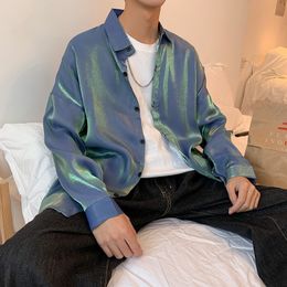 Men's Casual Shirts Hip Pop Sun Protection Clothing Blouse Long Sleeve Top Male Fashion Bright Teen Korean Loose Coat 230809