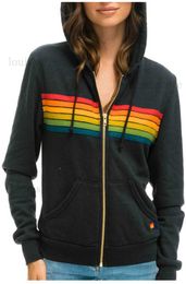designers hoodie Hooded sweatshirt Womens Women Fashion Hoody Oversized Rainbow Stripe Long Sleeve Zipper Pocket Coat Jacket T230809