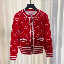 Fall Knit Sweater Designer Cardigan Women Sweaters Jacket Fashion Cozy Knitwear Alphabet Print Stripe Pockets Long Sleeve Coats red Designers Cardigans