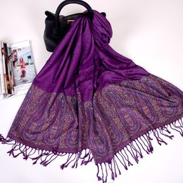 Scarves Paisley Jacquard Women Scarf Bohe Style Floral Printed Pashmina Ethnic Fringed Travel Scarves Warm Winter Silky Long Shawl 230809