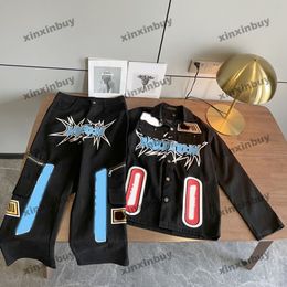 xinxinbuy Men designer Coat Jacket Graffiti printing letter PATCH denim sets long sleeve women blue red green white S-2XL