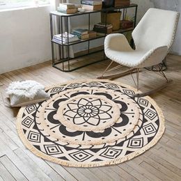 Home boho decor Nordic tassel Bohemia handmade Macrame cotton printed embroidered round carpet bedroom room door bath mat rug HKD230809