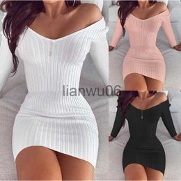 Basic Casual Dresses Spring Summer Knitted Long Sleeve Dress Fall 2023 New Sexy VNeck Solid Color Elegant Slim Mini Dress Party Casual Attire Y2k J2308009