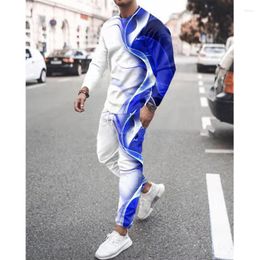 Men's Tracksuits Summer Long Sleeve T-shirt Set Sports Pants 3D Print Casual Jogger Suit Oversized Male Clothes 2 Piece Outfit