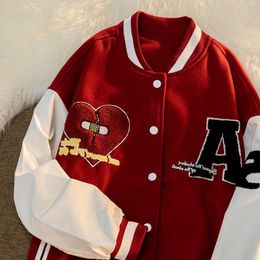 Mens Jackets Hip Hop Retro Broken Heart Embroidered Varsity Jacket Couple Street Harajuku American Baseball Uniform 230809