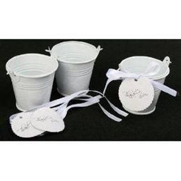 100pcs lot White Mini bucket favors tins wedding favors tin pails tin candy box favors tins203V