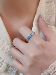 2023 Fashion Japan South Korea New Style Temperament Gem Ring S925 Silver Blue Australian Treasure Versatile Simple Ring Female